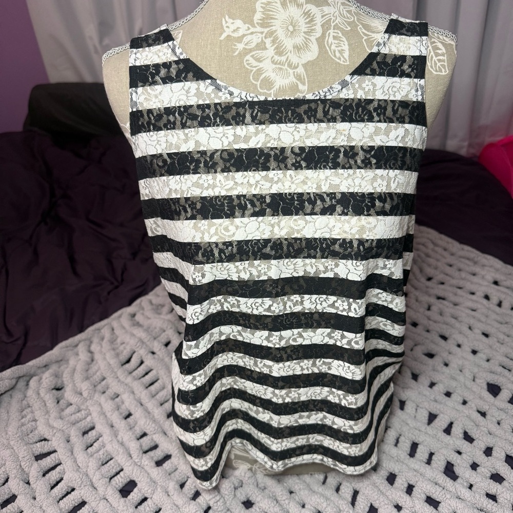 Express Black and White Striped Lace Women's Top